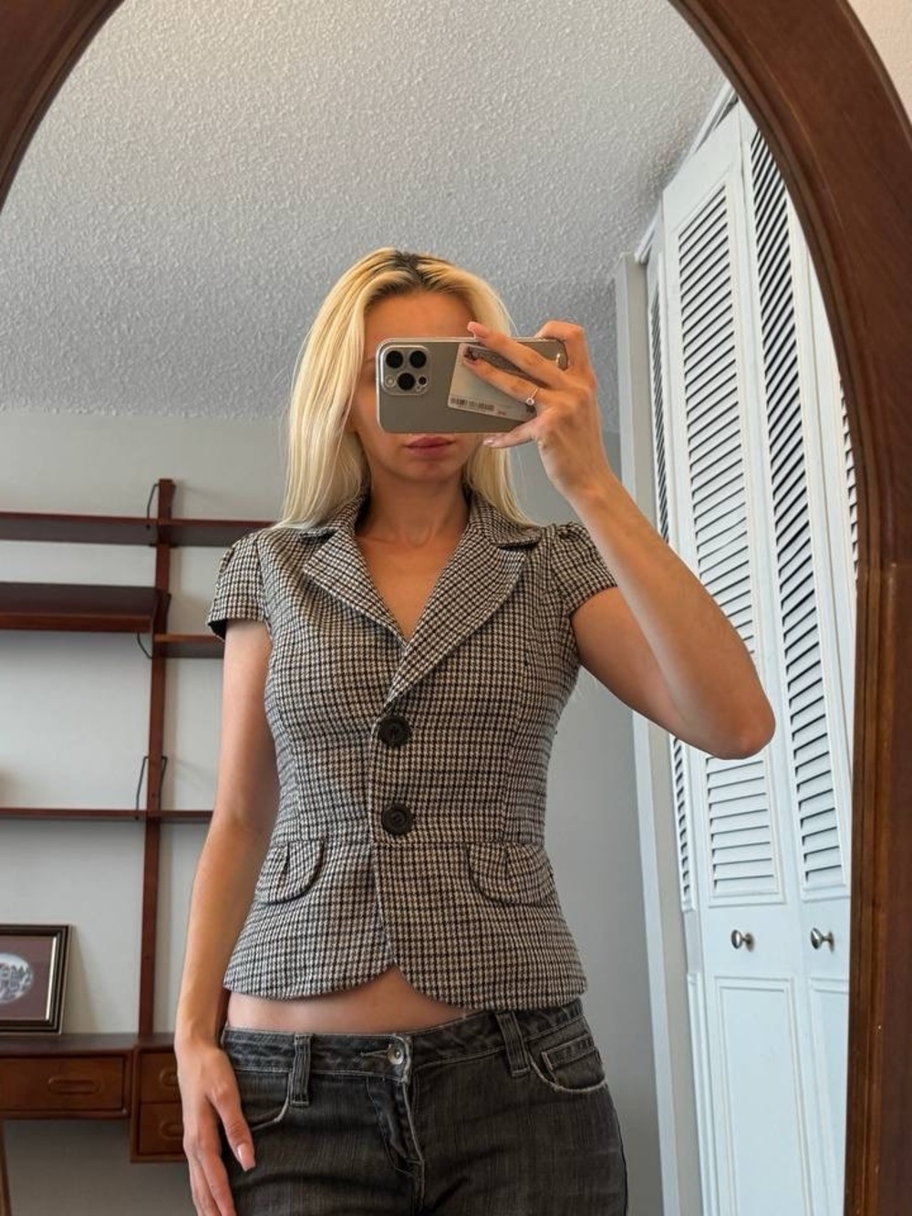 Vintage Black & White Short-Sleeve Tailored Blazer